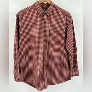 L.L. Bean Mens Rust/Cream Plaid Heavyweight Cotton Button Down Shirt (LARGE-REG)